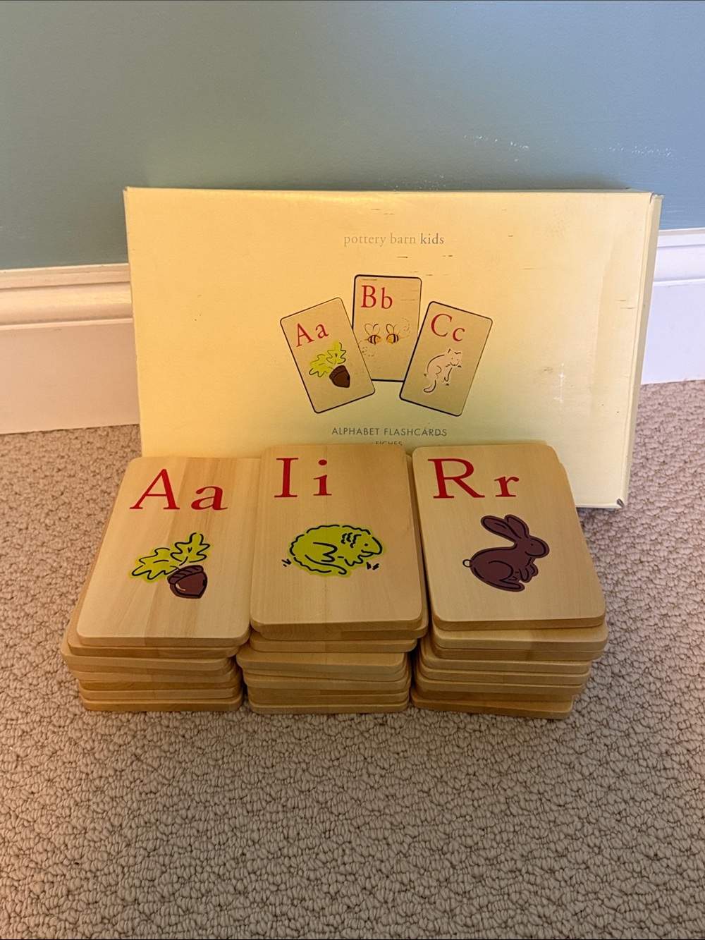Pottery Barn Kids Wooden Alphabet Flashcards - Natural Wood with Red Letters